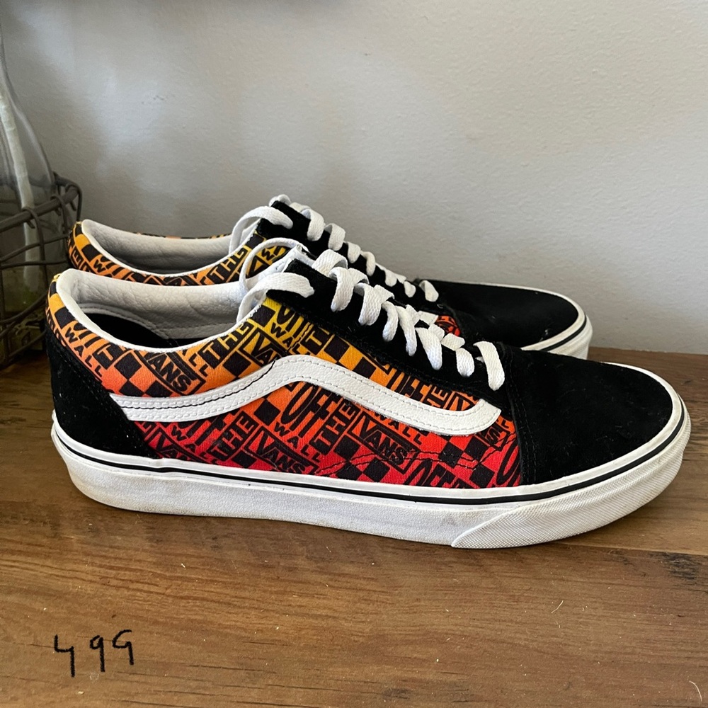 Vans Men's Black and Red-Orange Sneakers
